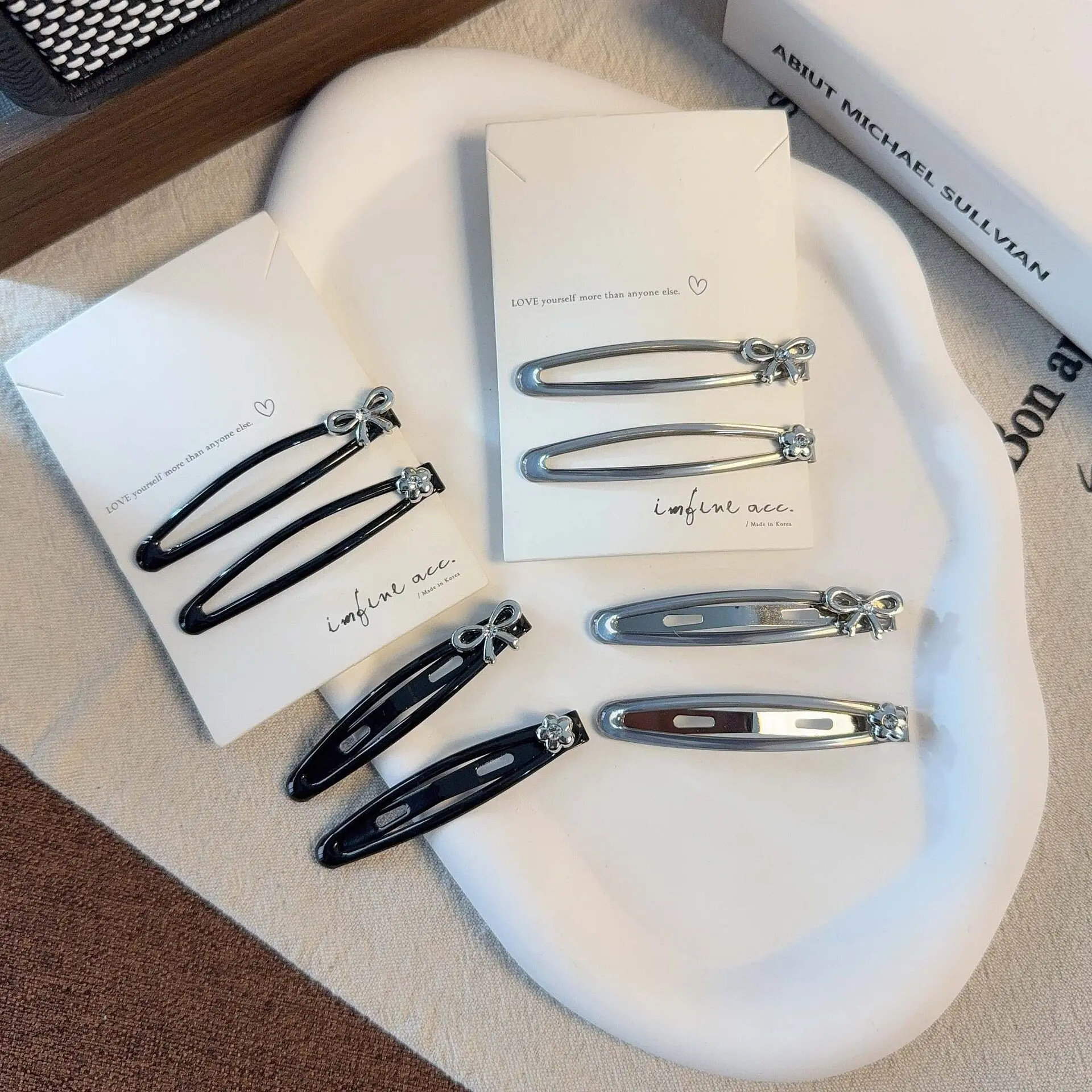 Premium Metal Bow Bb Clip for Side Hair Korean Minimalist Style Sleek Cold Tone Understated Elegant Small Barrette