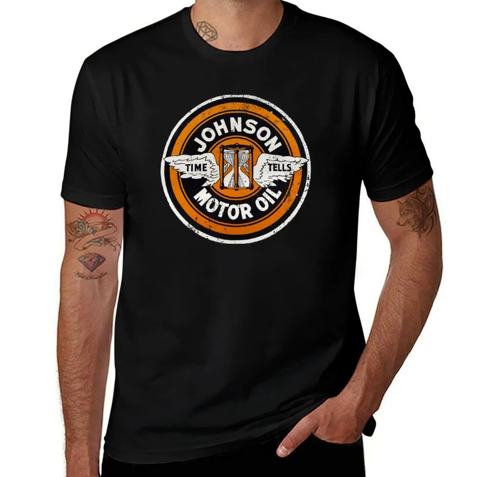 Johnson Motor Oil Retro Sign T-Shirt Active Sports Short Sleeve Cotton Shirt T-Shirt