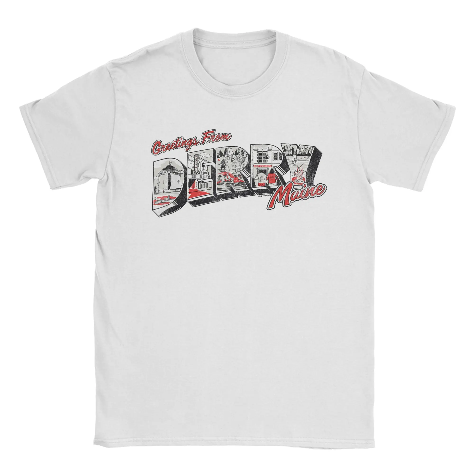 Its Derrys Welcome Greetings Men T Shirts Horror TV Novelty Tee Shirt Short Sleeve Crew Neck T-Shirts Cotton Graphic Printed Top
