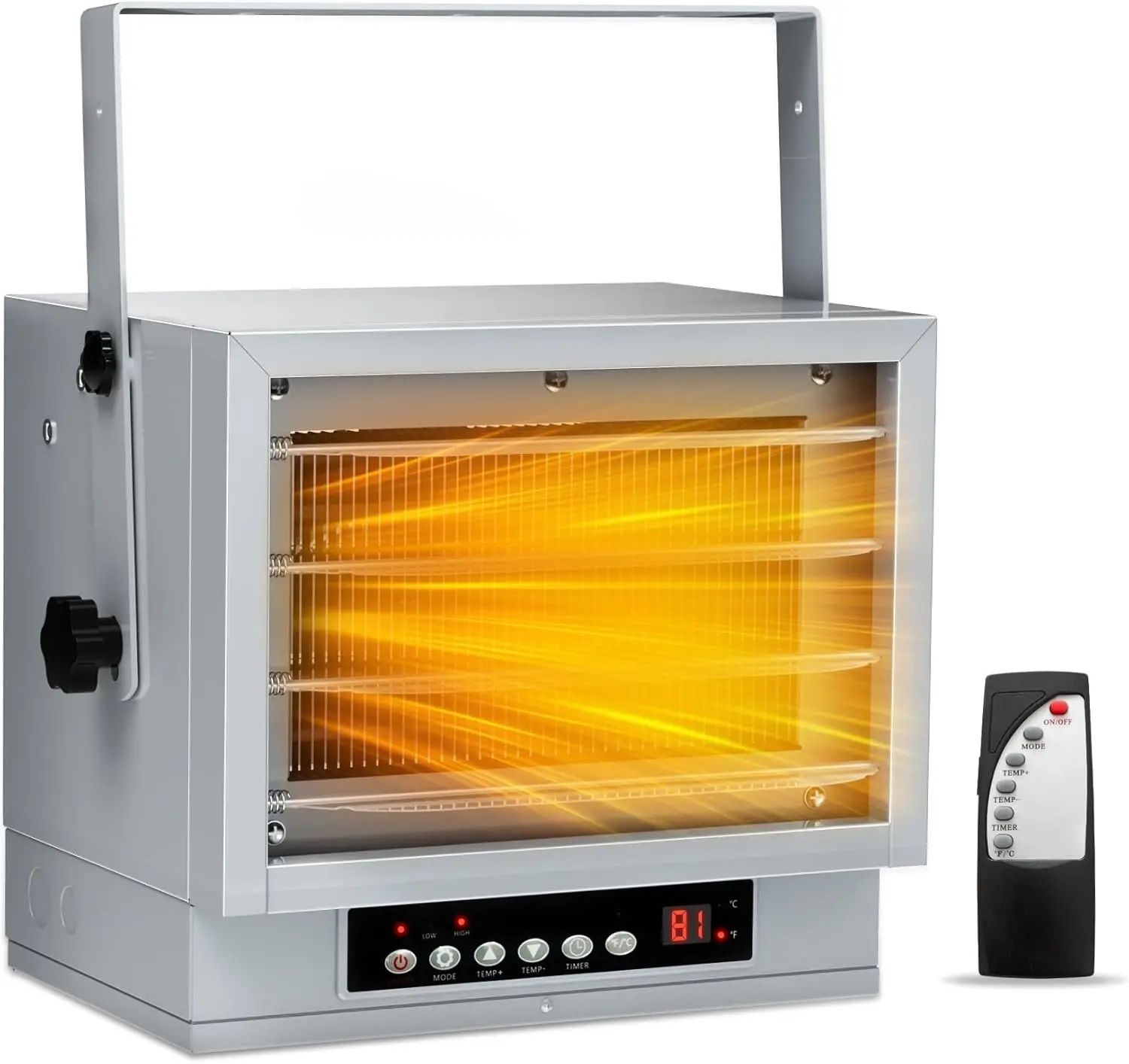 

Электрический гаражный обогреватель 7500 Вт с двумя режимами нагрева, пультом ДУ и регулируемым креплением для внутренних мастерских