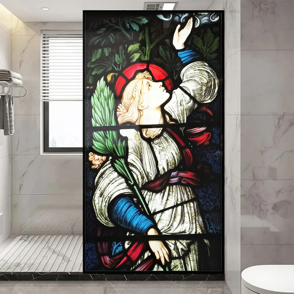 Church Stained Glass Decals Window Film Privacy Heat Insulation and Anti UV Blocking Static Cling Window Sticker for Home J84
