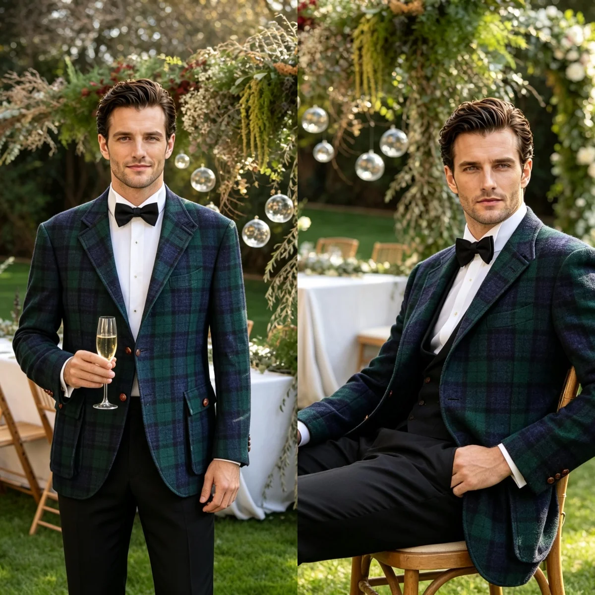 Vintage Man Tuxedos Check Single Breasted Notched Lapel Wedding Suit 2 Piece Jacket Pants Evening Groom For Party Customized