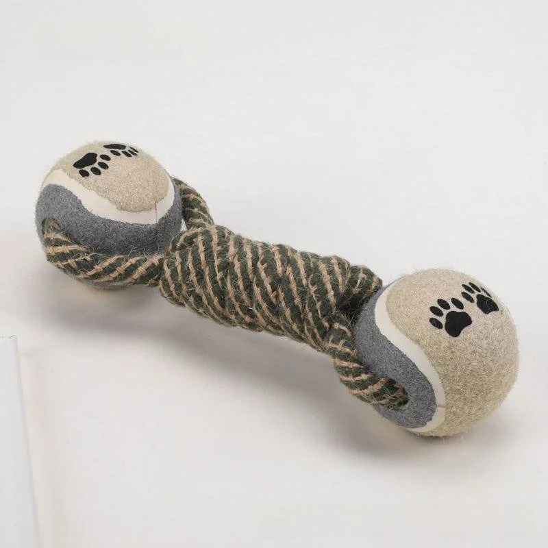 

Tengyaogao Cotton Rope Dumbbell Pet Toy Double Tennis Ball Cotton Linen Dog Chew Toy Teeth Grinding Resistant Dog Toys