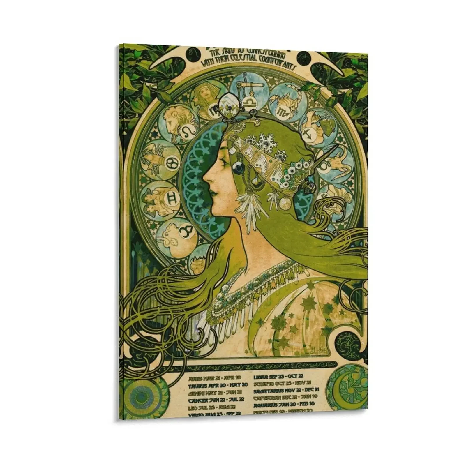 

Emerald Green Vintage Astrology Poster | Alphonse Mucha Canvas Painting room decoration Decor for room posters for room