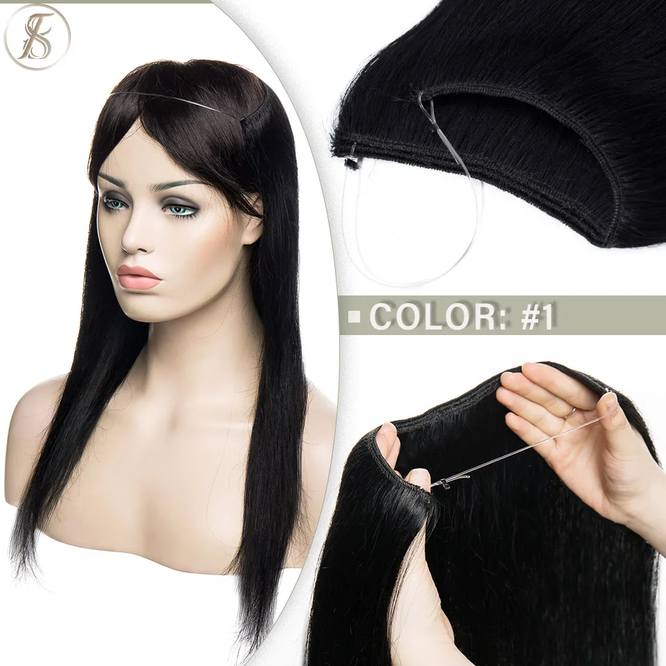 TESS Natürliche Haar Extensions Bundles Menschliches Haar 16-24inch 60g-80g Draht In Haar Extensions gerade Haarteil Unsichtbare Fisch Linie – Detail 7