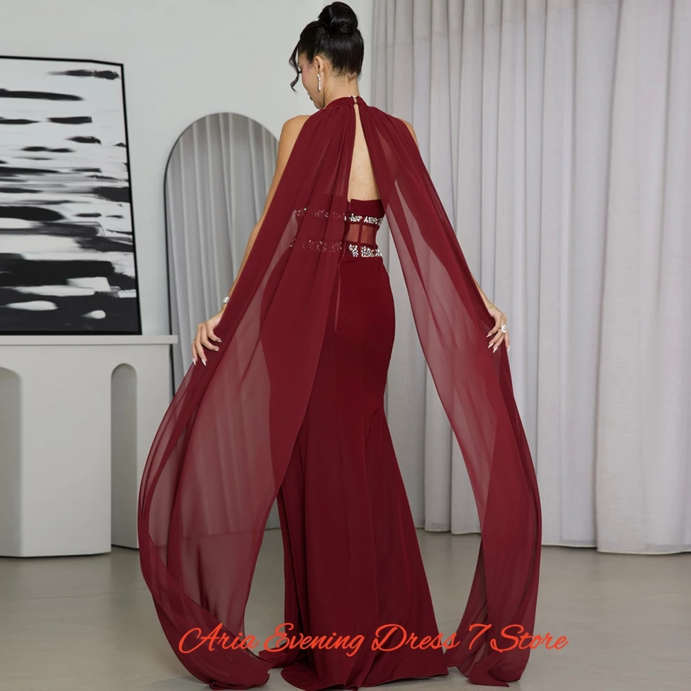 Vestidos De Noche sencillos De gasa color Burdeos, Vestido largo De sirena con cuello en V para graduación, Vestido De fiesta Watteau De cristal De alta calidad