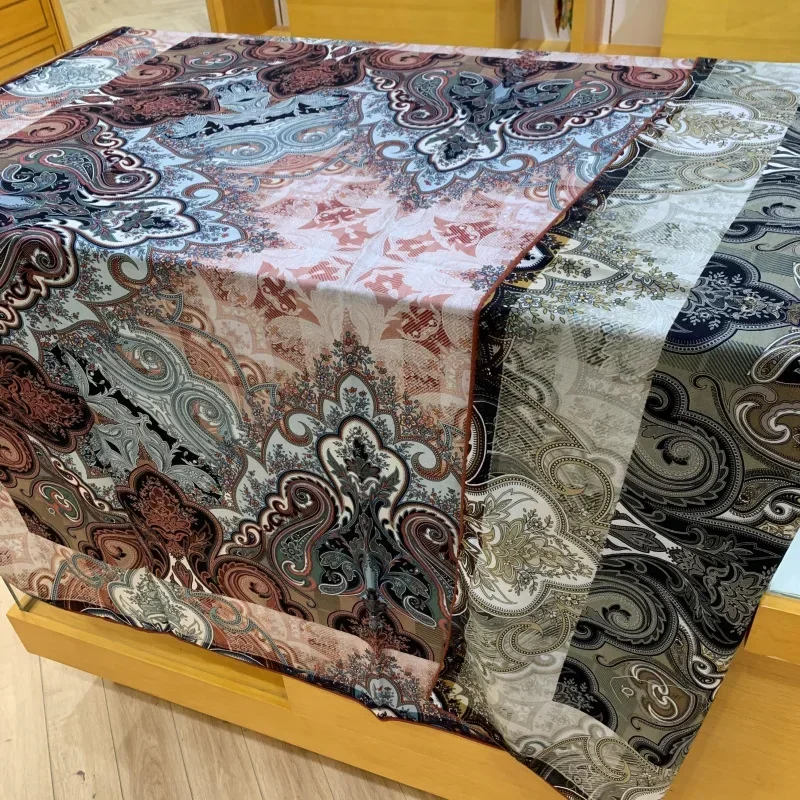 High-end Elegant Women's Exquisite Bohemian Style Double-sided Print Quality Silk Wool Hand-rolled Edge Large Square Scarf Shawl