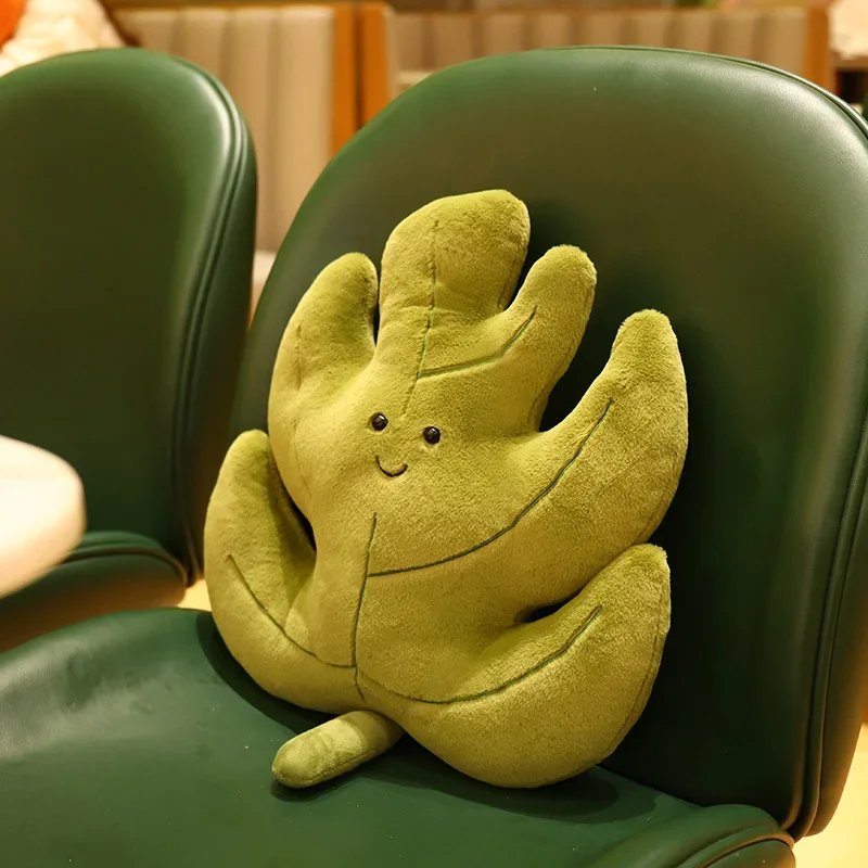 Almohada de hojas de peluche Kawaii, cojín realista, decoración de habitación, juguete de planta rellena, hojas 3D, almohada para sofá para el hogar, linda chica verde
