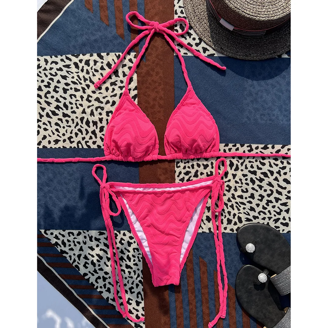 Sexy neuer, geraffter Neckholder-Bikini mit Trägern, zweiteiliger Damen-Bikini, Badeanzug, Badebekleidung, Badeanzug für Damen, V4367 – Detail 19