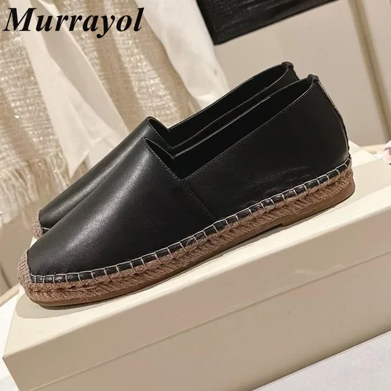 Round Toe Solid Color Fisherman's Shoes Women Genuine Leather Shallow Mouth Flat Shoes Four Seasons Versatile Mules Loafers