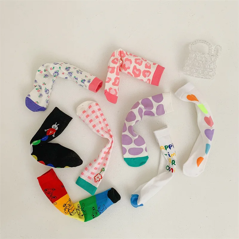 Spring and Autumn Children\'s Fashion Colorful Flowers Boys and Girls Breathable Comfortable Mid-tube Socks