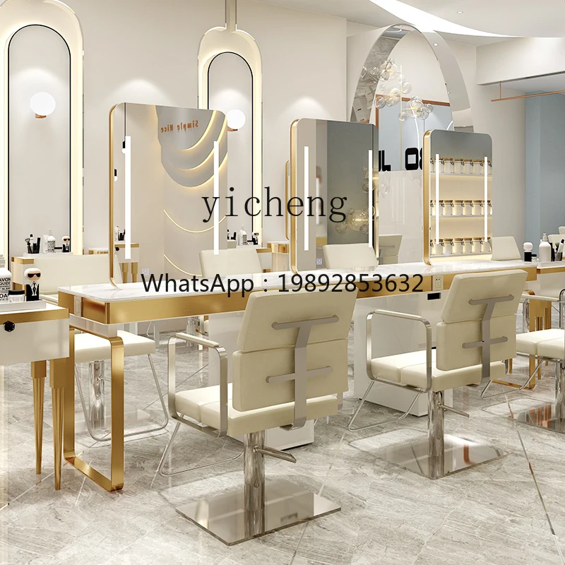 ZZ  barber shop mirror table hair mirror hair salon hair cutting perm and dyeing mirror stone table integrated