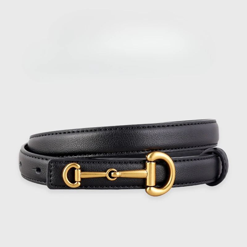 

Women Belt Genuine Leather Slim Belt with Horseshoe Buckle Vintage Casual Waistband Ins Style Belt for Women Wholesale