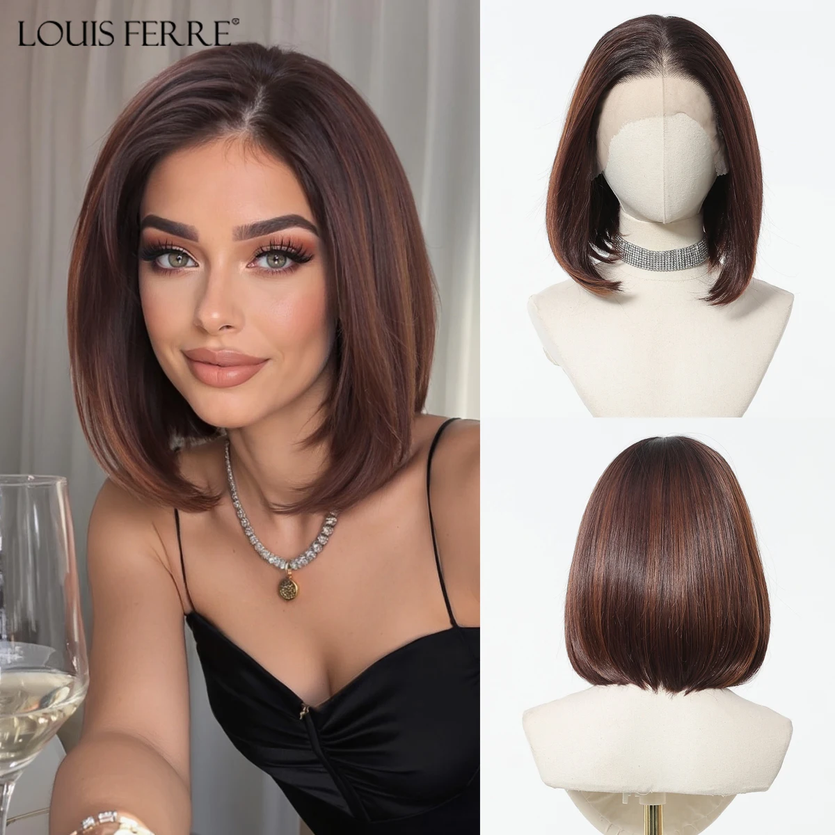 13*6 HD Transparante Kant Voor Pruiken Natuurlijke Haarlijn Korte Rechte Synthetische Pruiken Voor Vrouwen Dagelijks Party Bruin gemengde Blonde Pruiken