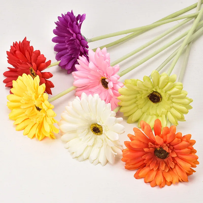 6Pcs/Bunch Artificial Sunflower Flowers Long Stem Silk Fake Gerbera Decoration for Outdoor Home Wedding Birthday Party Decor