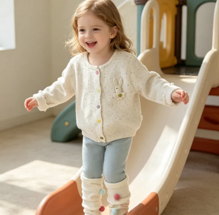 Girls Suit 2026 Spring and Autumn New Childrens Wear Korean Girl Baby Three-dimensional Cartoon Knitwear Leggings Two-piece Set