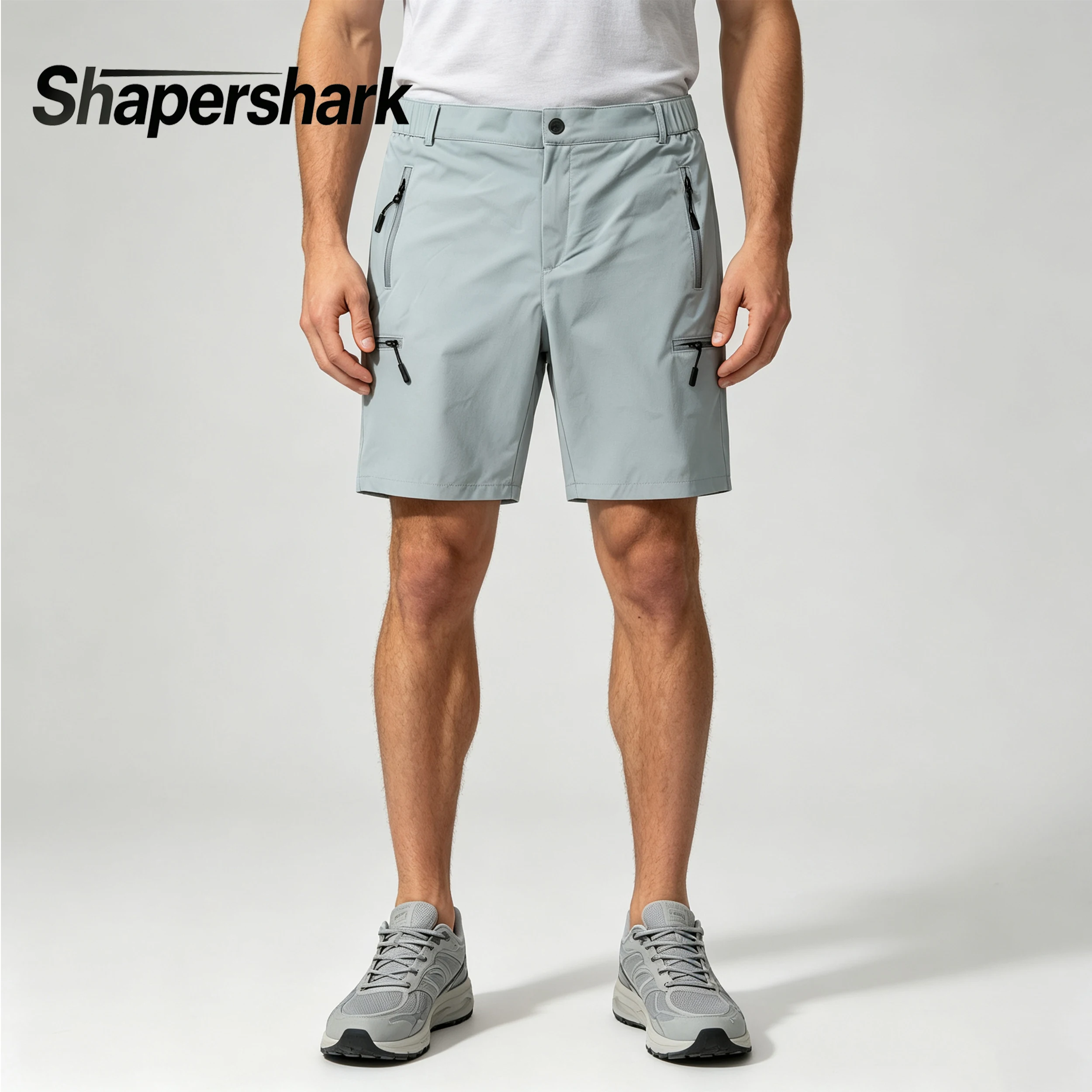 Men's Quick-Dry Work Shorts Elastic Waist Multi‑Zipper Pockets Lightweight Stretch Hiking Travel Outdoor Camping Crop Pants