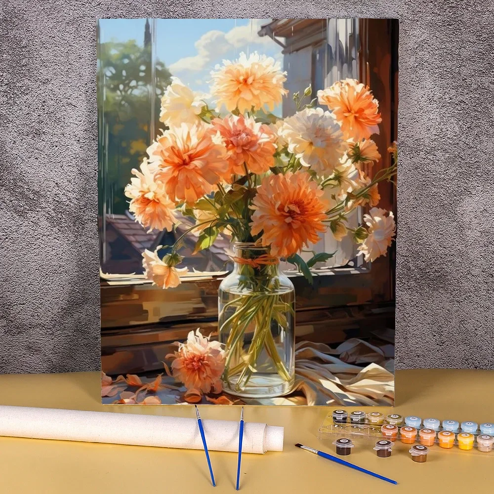 

645171 Oil Paint By Numbers Peony Flowers Handmade Picture Drawing On Canvas For Adults