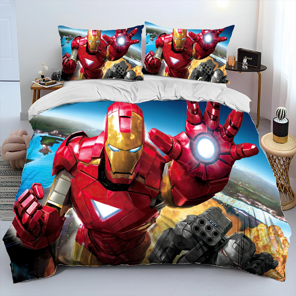 3D Iron Man Captain America Marvel Comforter Bedding Set,Duvet Cover Bed Set Quilt Cover Pillowcase,Queen Bedding Set Adult Kids