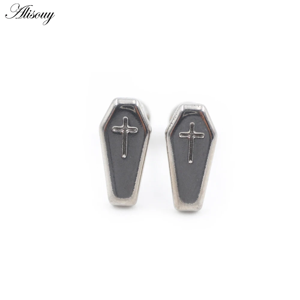 2PC Titanium Cross Spider Snake Skull Sword Bow Feather Star Coffin Ear Stud Cartilage Helix Earring Tongue Ring Pierced Jewelry view 6