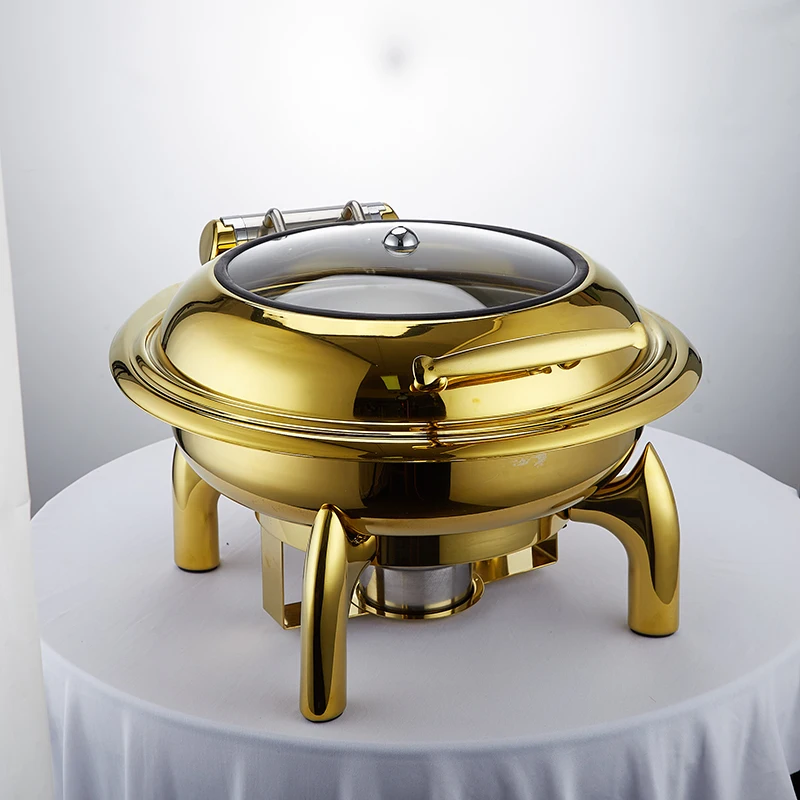 Factory Direct 2026 Gold Chaffing Dishes Glass Top Royal Food Warmer Commercial Buffet chaffing dish luxury for Hotel