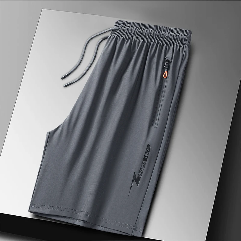 

Plus Size Sport Shorts 8XL Track Shorts Running Shorts Breathable Ice Silk Man Quick Dry Outdoor Drawstring with Zipper Pocket