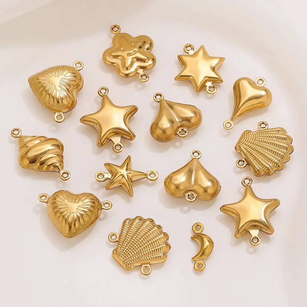 

20PCS Stainless Steel Heart Star Shell Charms Connectors 18K Gold-Plated Jewelry Making Accessories For DIY Necklaces Bracelets