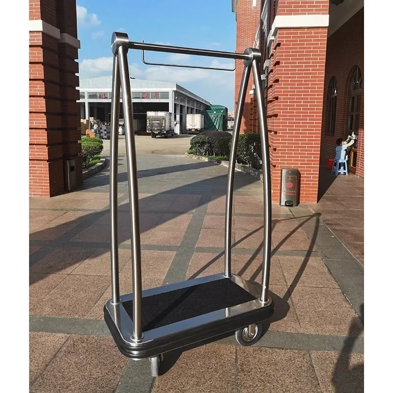Hotel luggage cart Southern titanium lobby luggage delivery cart flatbed trolley hot selling small golden top luggage cart