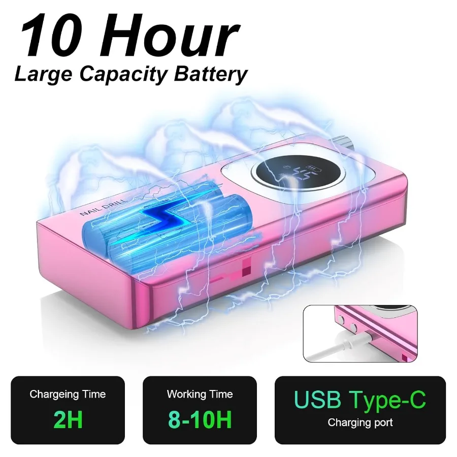 Perceuse à ongles électrique rechargeable avec embouts interchangeables pour un soin professionnel des ongles en acrylique et en gel, idéale pour la maison et le salon