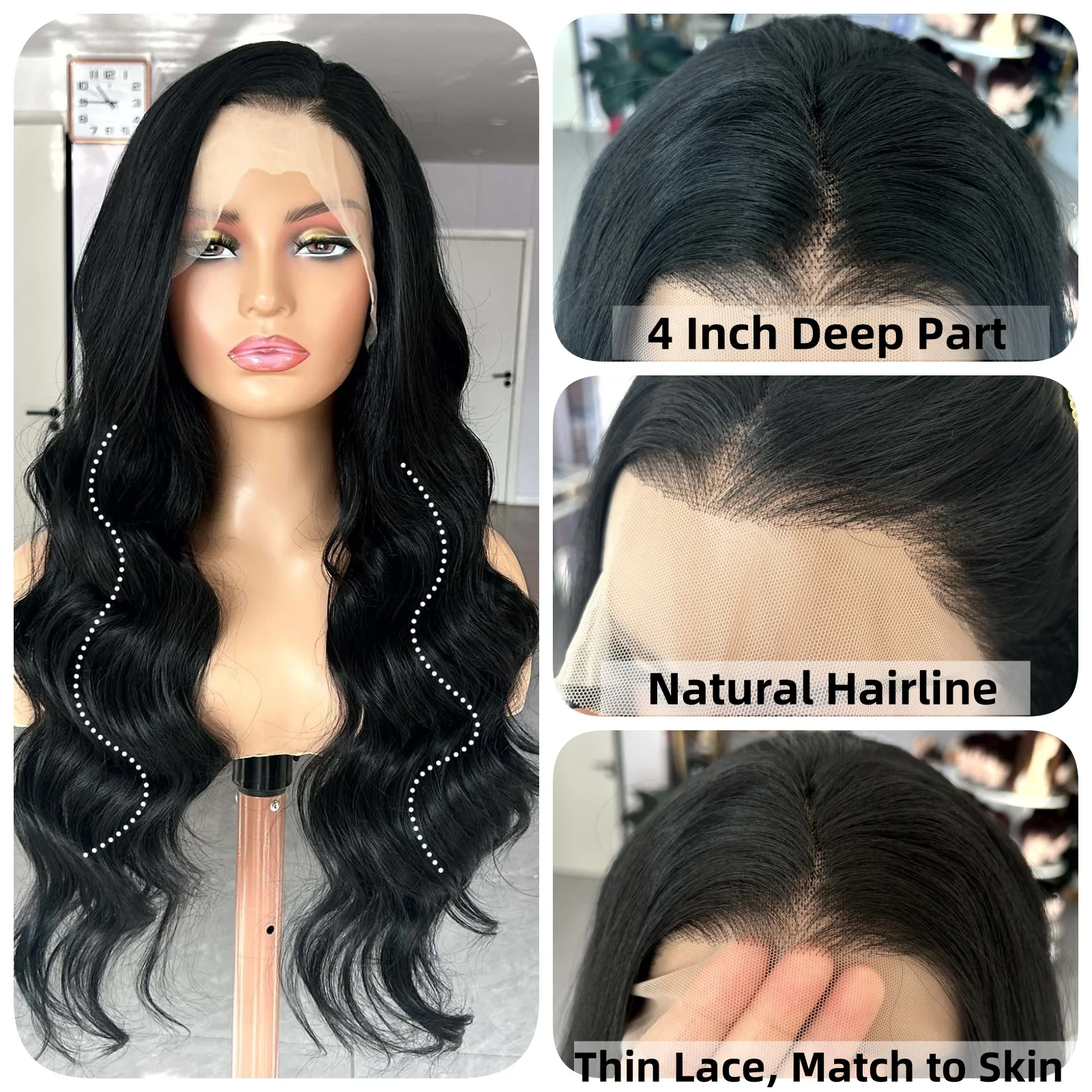 Long Black Curly Wavy Hair Synthetic Lace Front Wig Free Part Loose Body Wave 13X4 Frontal Wigs for Women Daily Party Cosplay