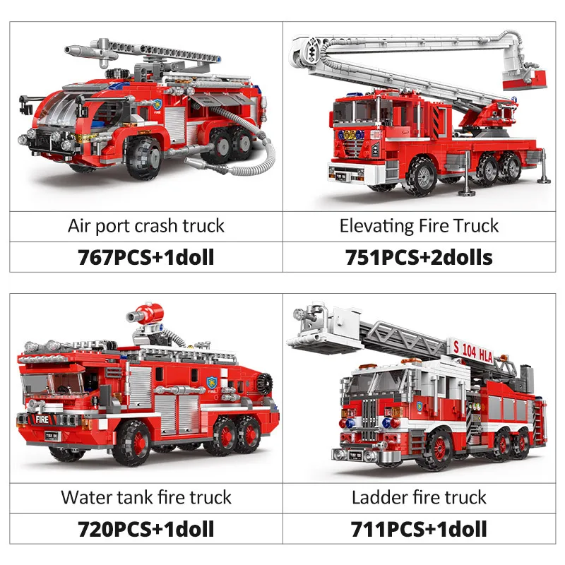 Simulation City Firefighter Rescue Engineering Vehicle  Movable Building Block Fire Truck Model Kit Children Assembled Toy Gift