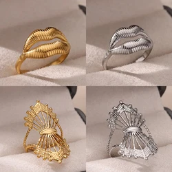 Fashion Geometric Lips Rings For Women Gold Color Stainless Steel Adjustable Ring Wedding Party Fashion Christmas Jewerly Gift