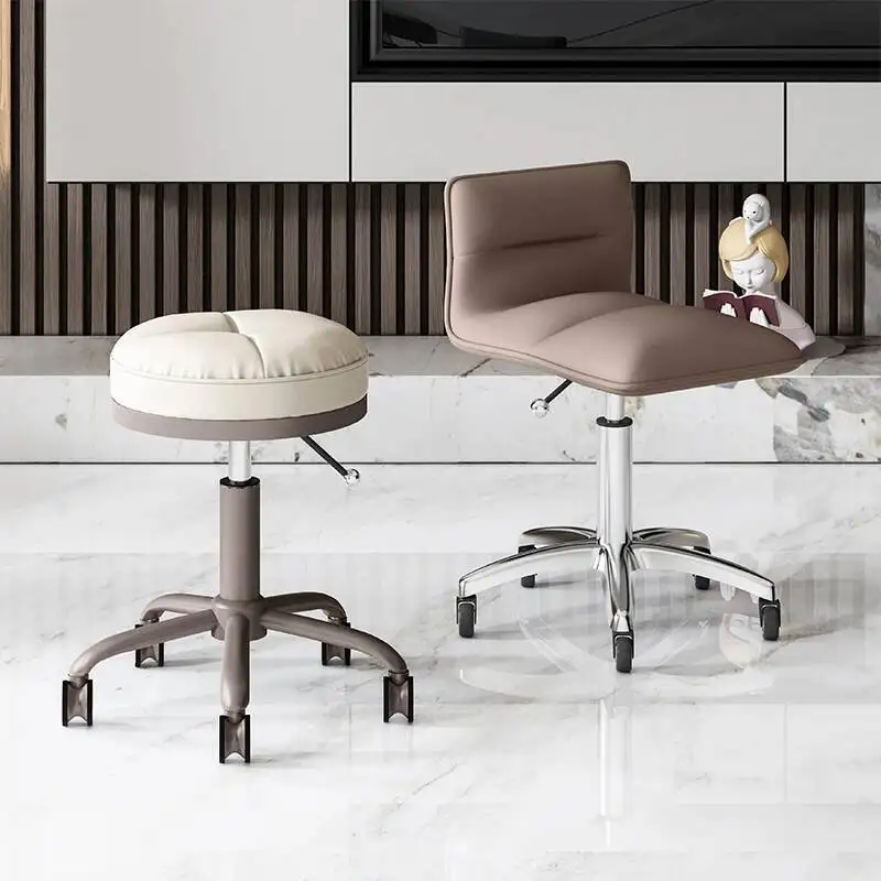 Simple Hairdressing Stool Wheels Portable Rotating Barber Chair Professional Backrest Silla Estetica Barber Equipment MQ50BC