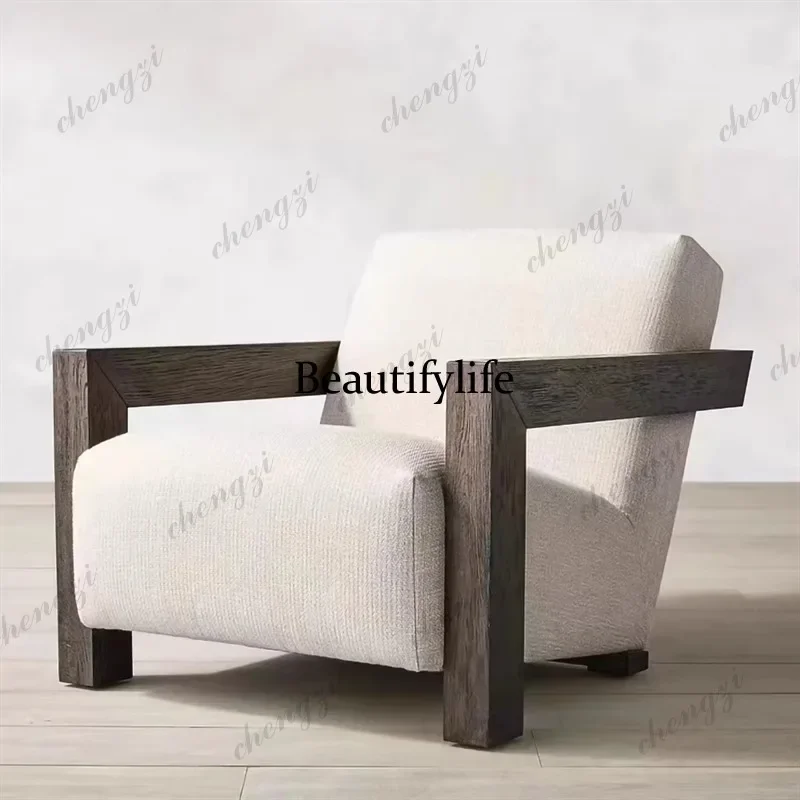 Y136  Nordic wabi-sabi minimalist retro distressed single sofa chair - perfect for lounging in clubs