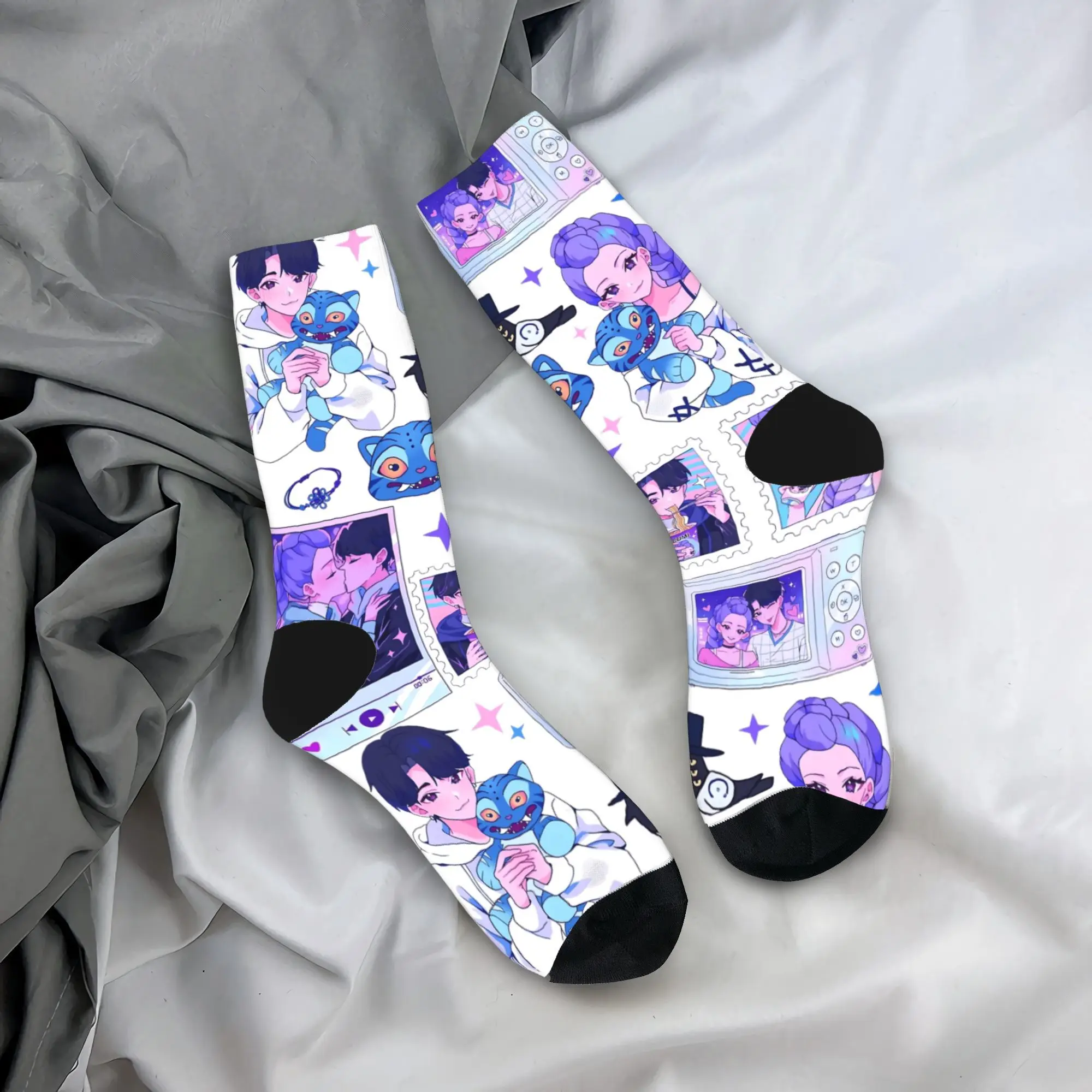 

Rujinu Kpop Demon Hunters Socks Non Slip Stockings Women Men Warm Soft Cycling Socks Winter Casual Printed Socks