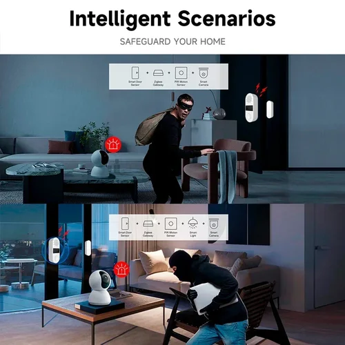 Imagen 2 del producto Tuya-Sensor de ventana y puerta con WiFi, alarma de luz y sonido, seguridad para el hogar, inalámbrico, magnético, antirrobo, protección de Control de voz inteligente