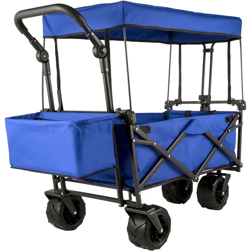 

VEVORbrand Collapsible Wagon Cart Blue Foldable Removable Canopy 600D Oxford Cloth Oversized