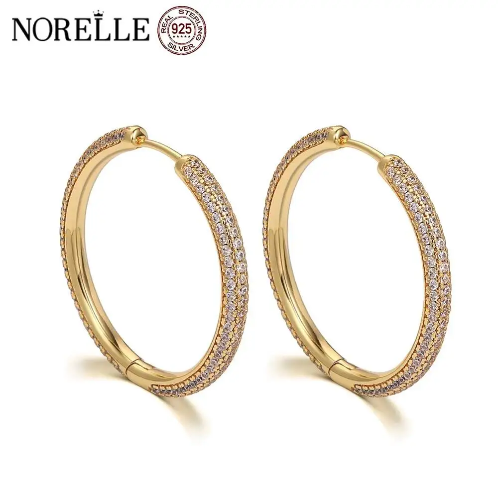 NOERLLE Minimalist Vintage 18K Gold Plated 925 Sterling Silver Hoop Earrings Big Geometric Four Leaf Clover Shape Moissanite