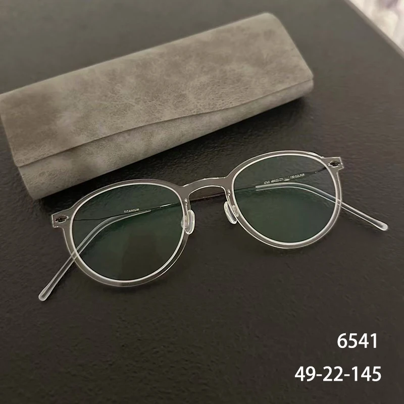 

Denmark Handmade 6541 Round Oval Screwless Spectacle Frames Ultralight Titanium Acetate Eyeglasses Fashion Glasses Men Women New