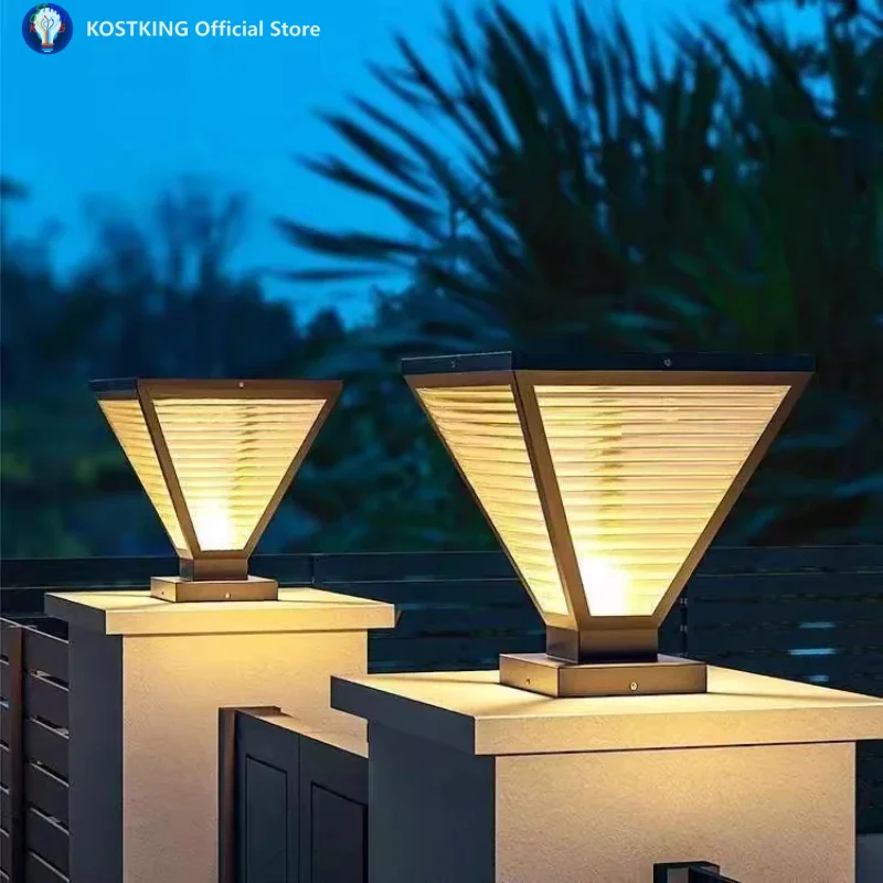 Outdoor Solar Tapered Pillar Lights Light Control Garden Light Sensor Outdoor Waterproof Gate Pillar Light Villa Fence Lights