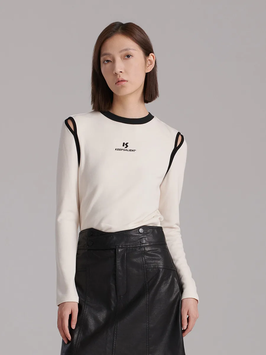 Camiseta de punto con cuello redondo Aylen, diseño calado estampado, nueva colección de otoño, moda femenina, ajuste cómodo