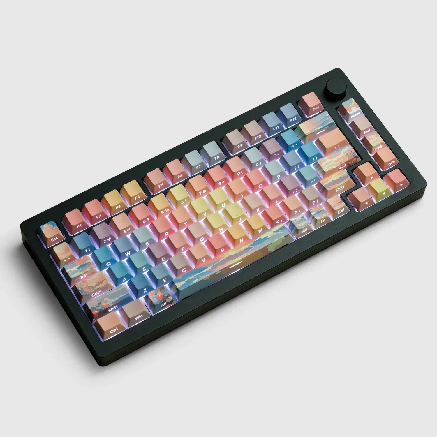 

Sunset Cherry Keycaps PBT Color Translucent Side Engraved 130 Keys for 60/64/84/98/108 Gaming Mechanical Keyboard MX Switch