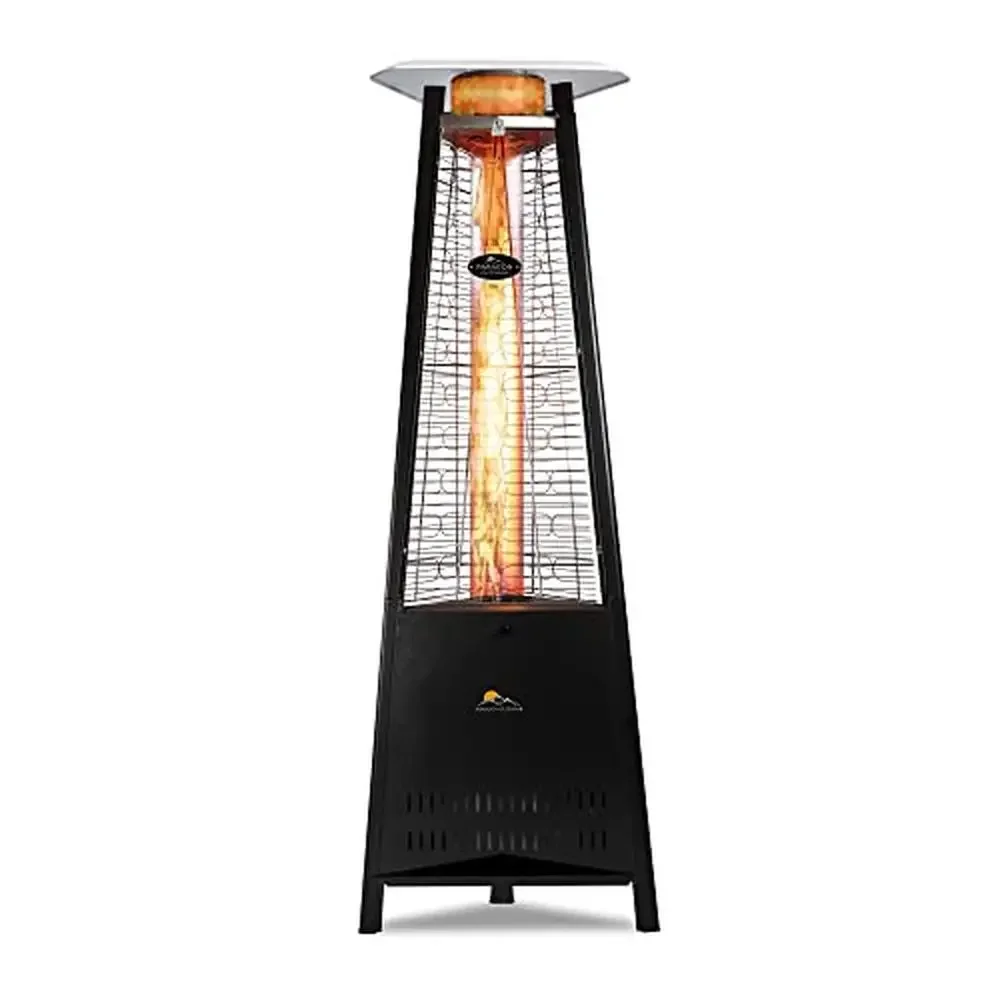 42,000 BTU Inferno Outdoor Propane Patio Heater with Wheels Stainless Steel with Hammered Black Finish Adjustable Flame Pyramid