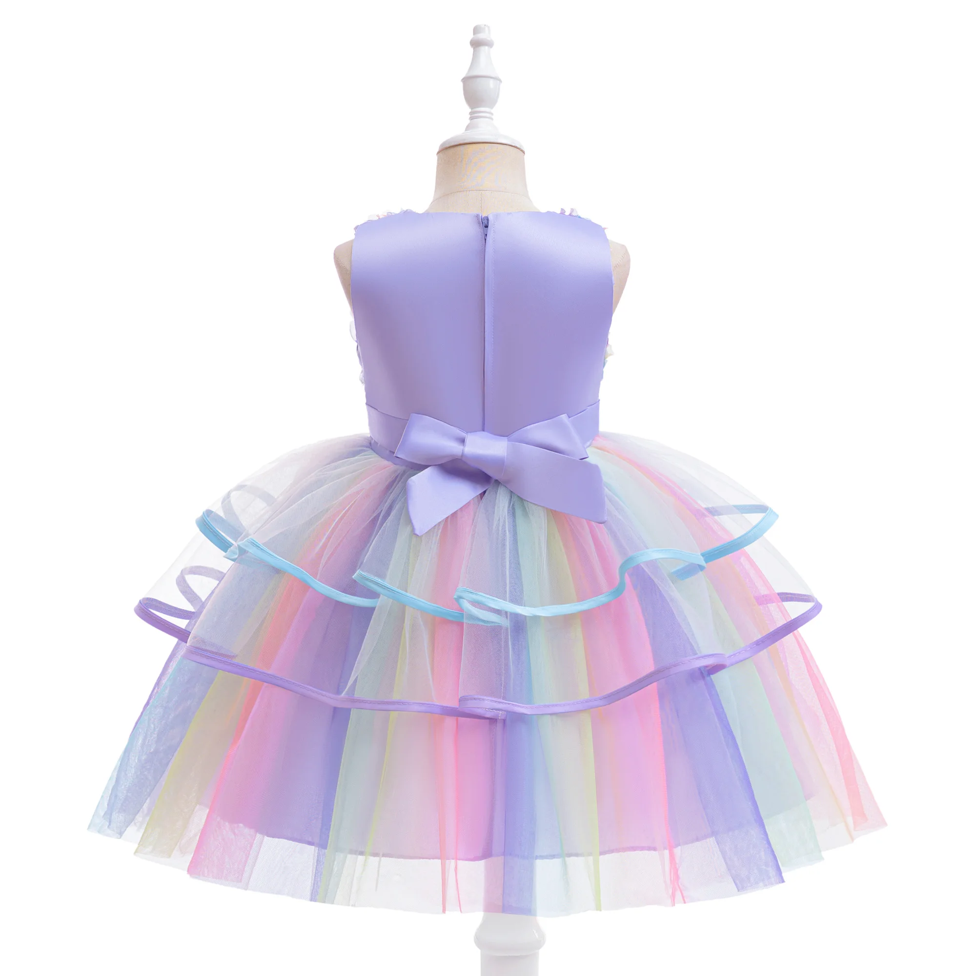 Purple Girl Unicorn Dress Cosplay Costume Rainbow Birthday Party Princess Dress Flower Wedding Christmas Prom Outfit Kids Clothe