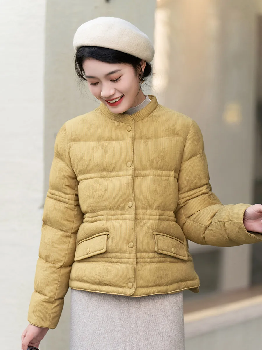 

Faionable ort down Cotton Jaet Women's Stand Collar Retro Sle Coat Simple Sli Outerwear Artistic Straight Cut