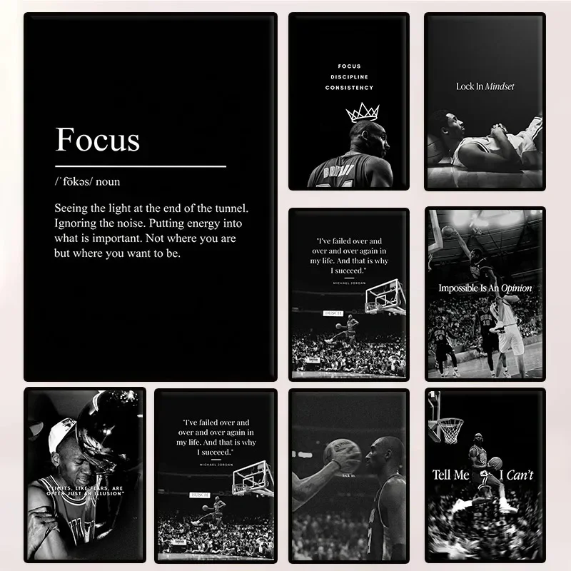 Athlete Mindset Sports Motivational Poster Basketball Player Jordan/Kobe Slam Dunk Canvas Painting Wall Art Gym Room Home Decor