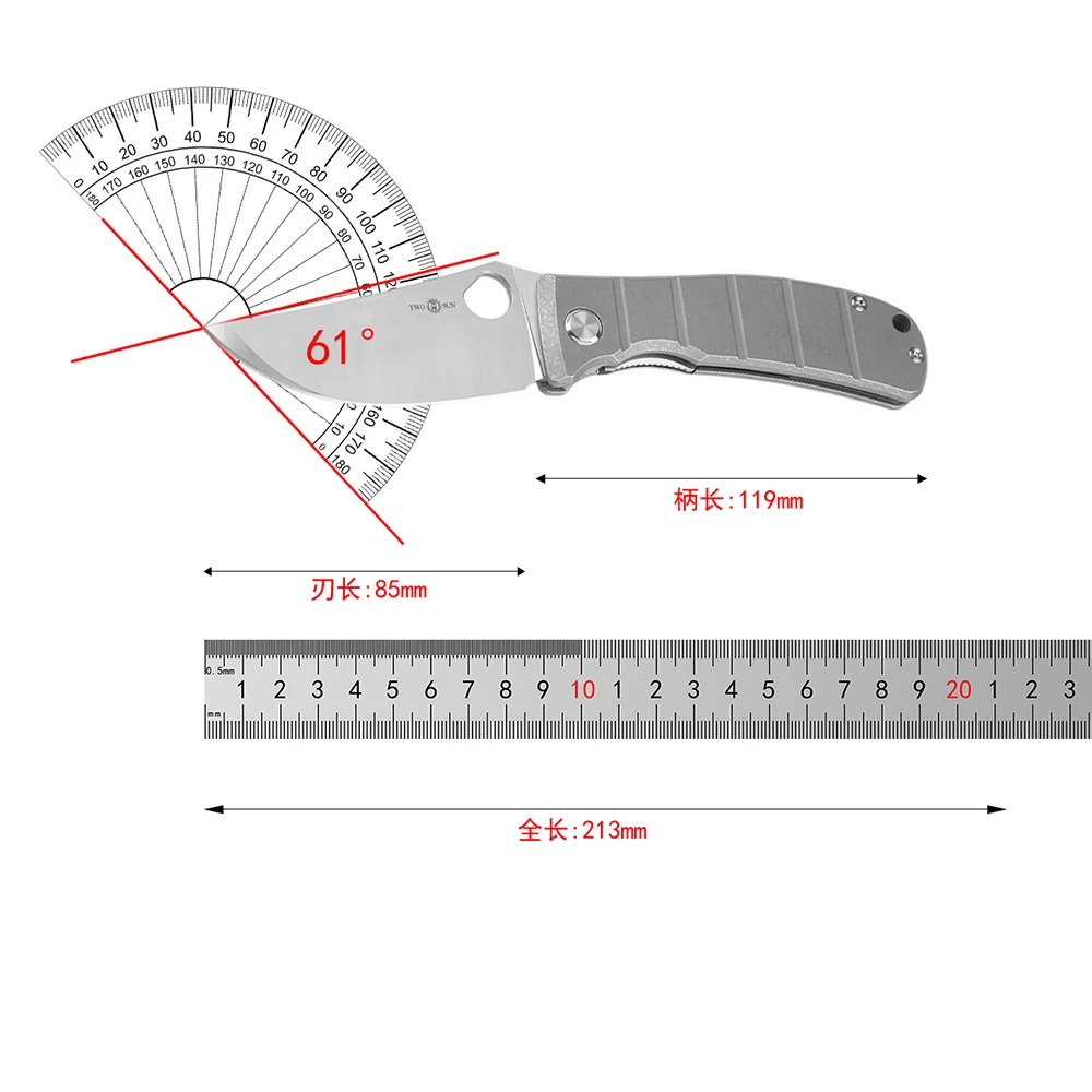 Imagem -02 - Duas Faca Dobrável Sun Ts408 14c28n Lâmina Tc4 Titanium Alça de Liga Cozinha Camping ao ar Livre Sobrevivência Ferramentas Edc