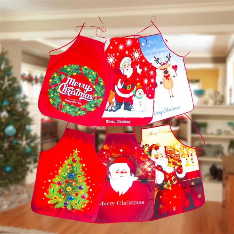 Aprons Sleeveless dirt-proof Fabric Printed Halter Straps Christmas Apron Household Kitchen Cleaning Accessories Winter