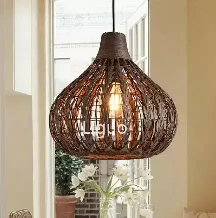 Birdcage Rattan Lampshade Vintage Hand Knitted Wicker Pendant lamp Vintage Retro Coffee Shop Restaurant Bar Wood Hanging Lamp