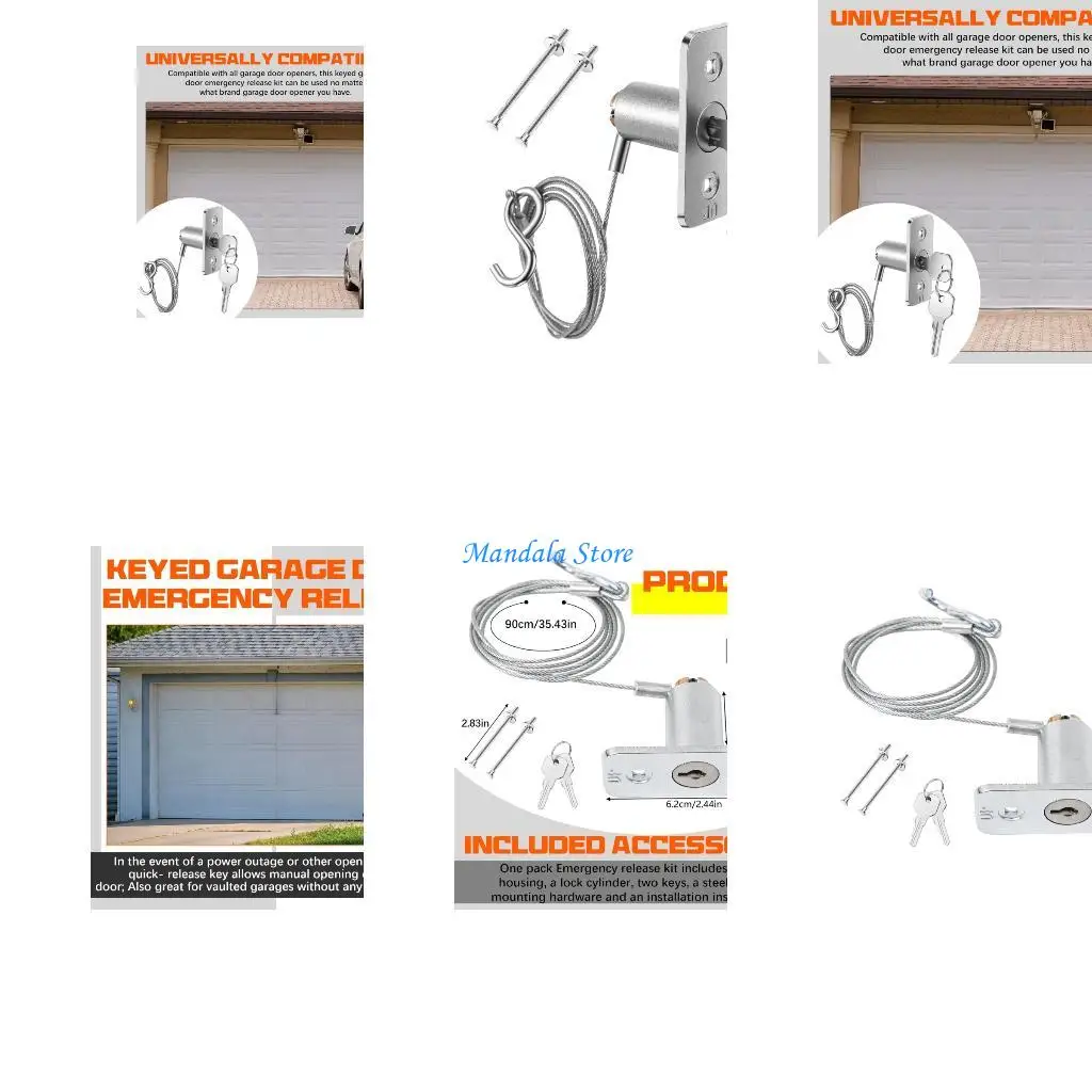 U2JC Power Outage Emergency Garage Lock Stainless Steel Release With Wire Rope